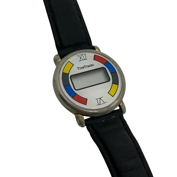 TimeTracks Retro Digital Watch – Untested, Colorful Dial with Leather Strap - Picture 1 of 7